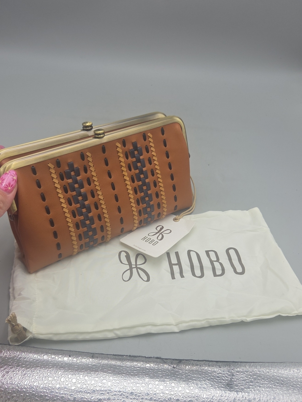 HOBO Lauren Smooth Leather Clutch Wallet with Multi Stitch NEW NWT